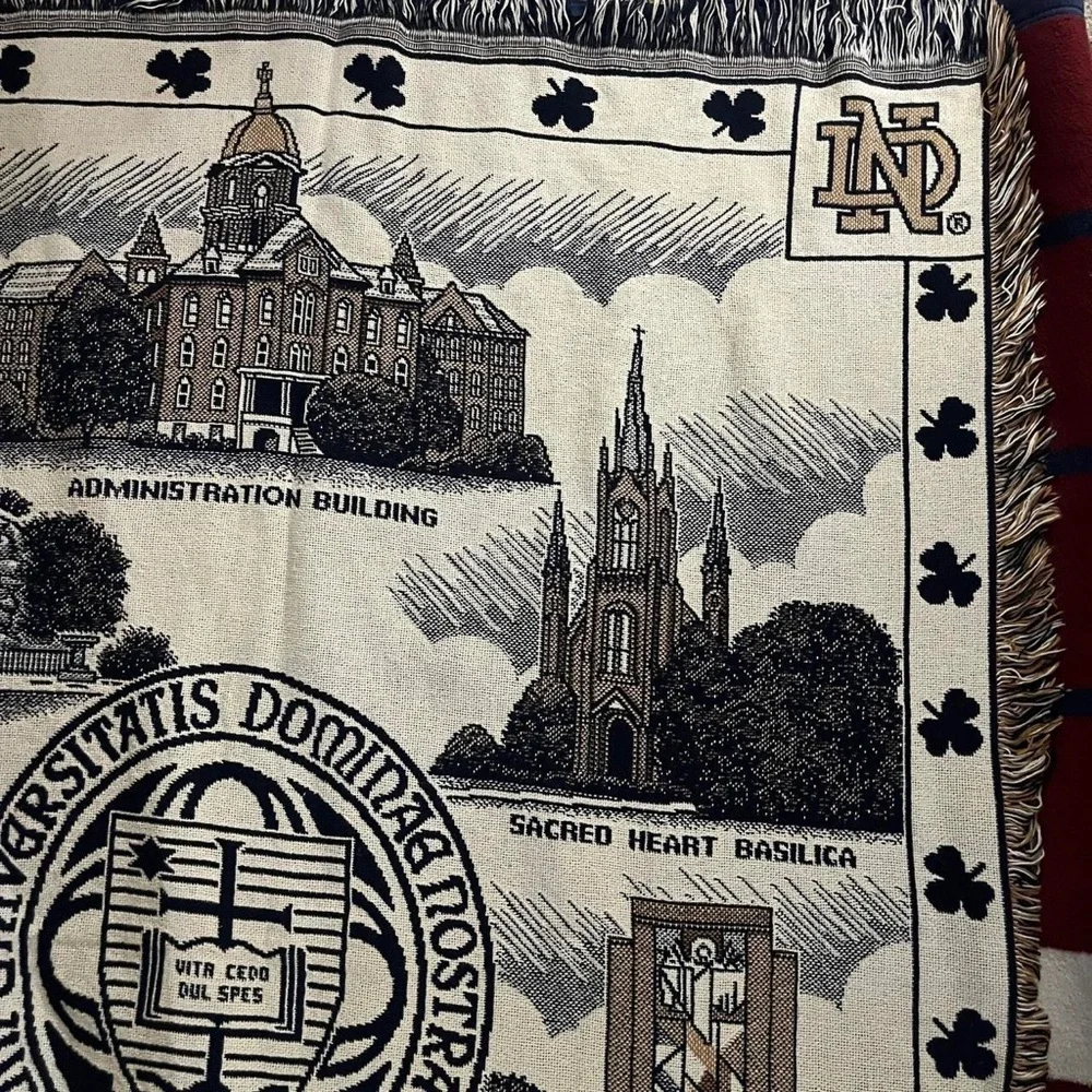University Of Notre Dame Seal Stadium Tapestry Fringe Throw Blanket 63X49”